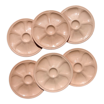 6 assiettes à huîtres en porcelaine rose digoin sarreguemines