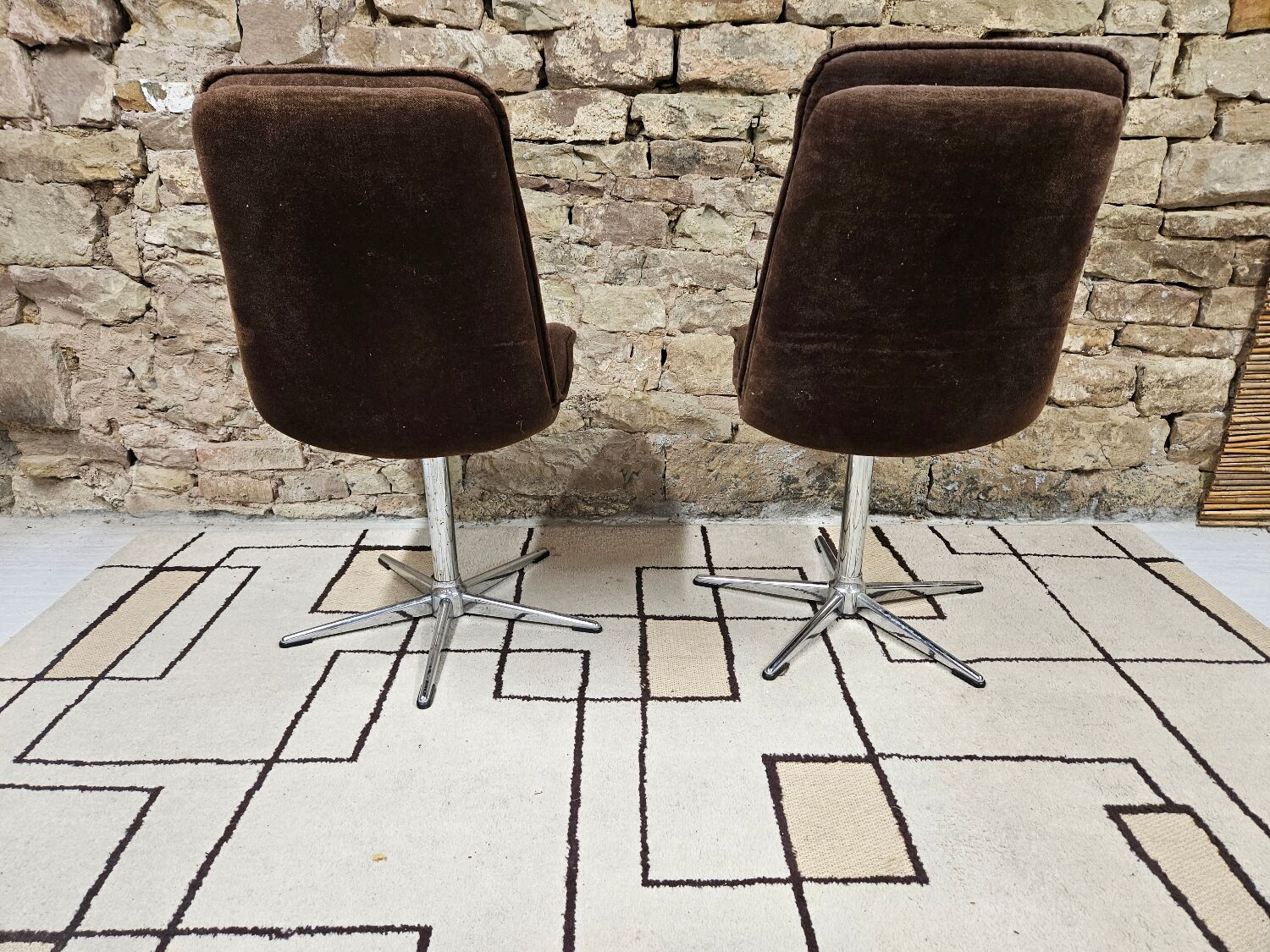 Pair of vintage velvet armchair chair 1970"