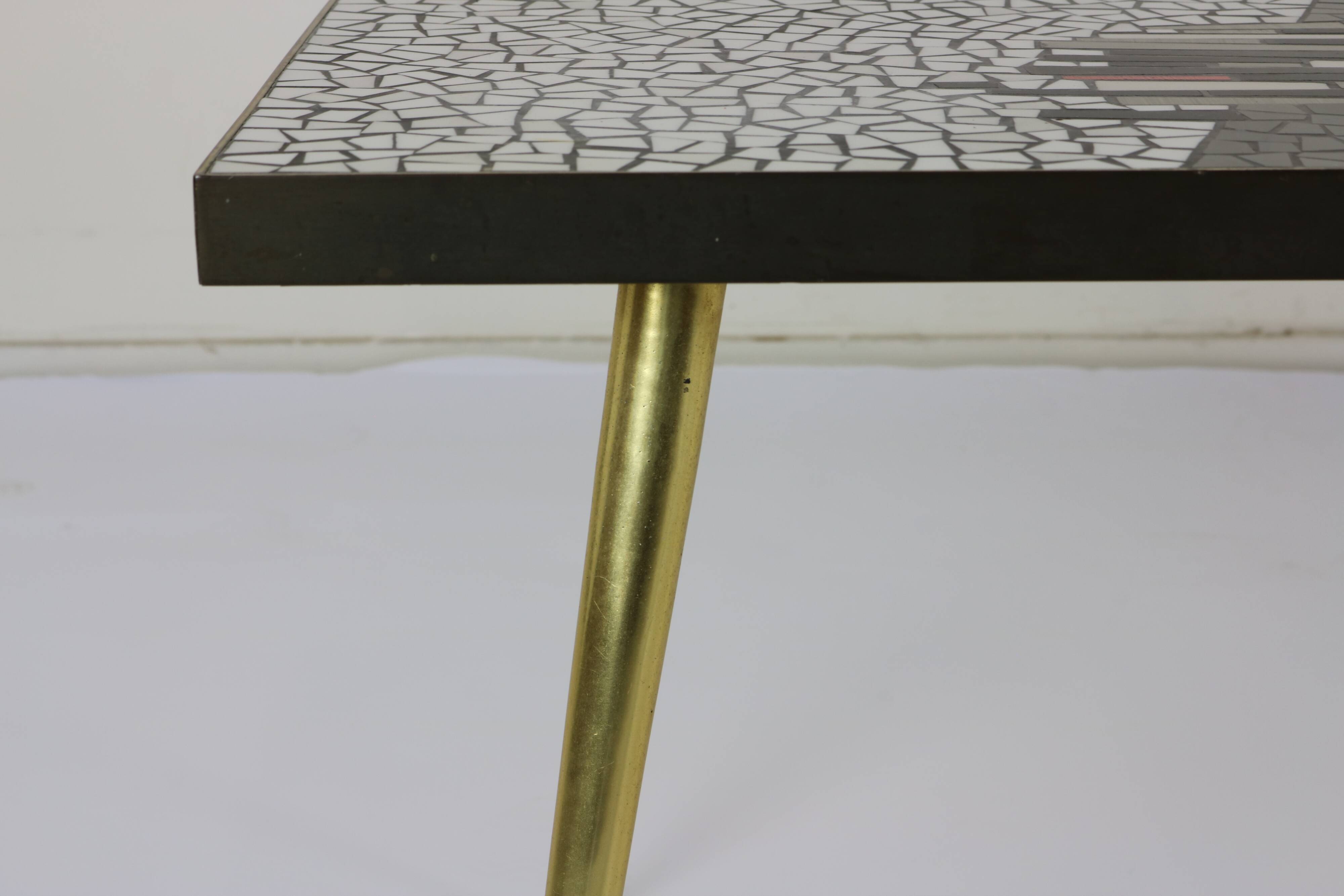 German design mosaic coffee table with brass legs