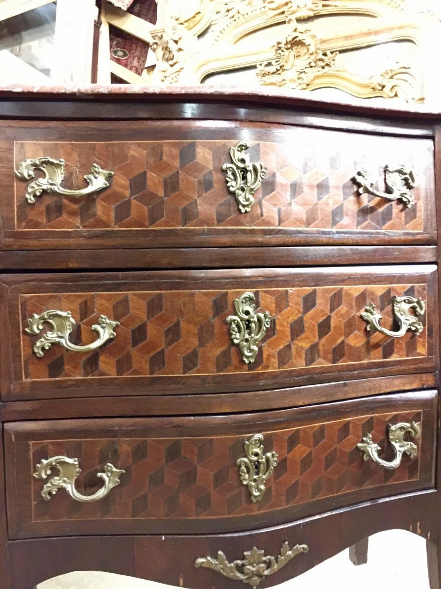 Commode en marqueterie de cubes d'époque Napoléon III