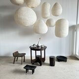 Suspension in rattan and natural japanese linen in the shape of a drop