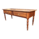 Table de ferme ancienne en cerisier à piétement tourné avec 2 tiroirs.