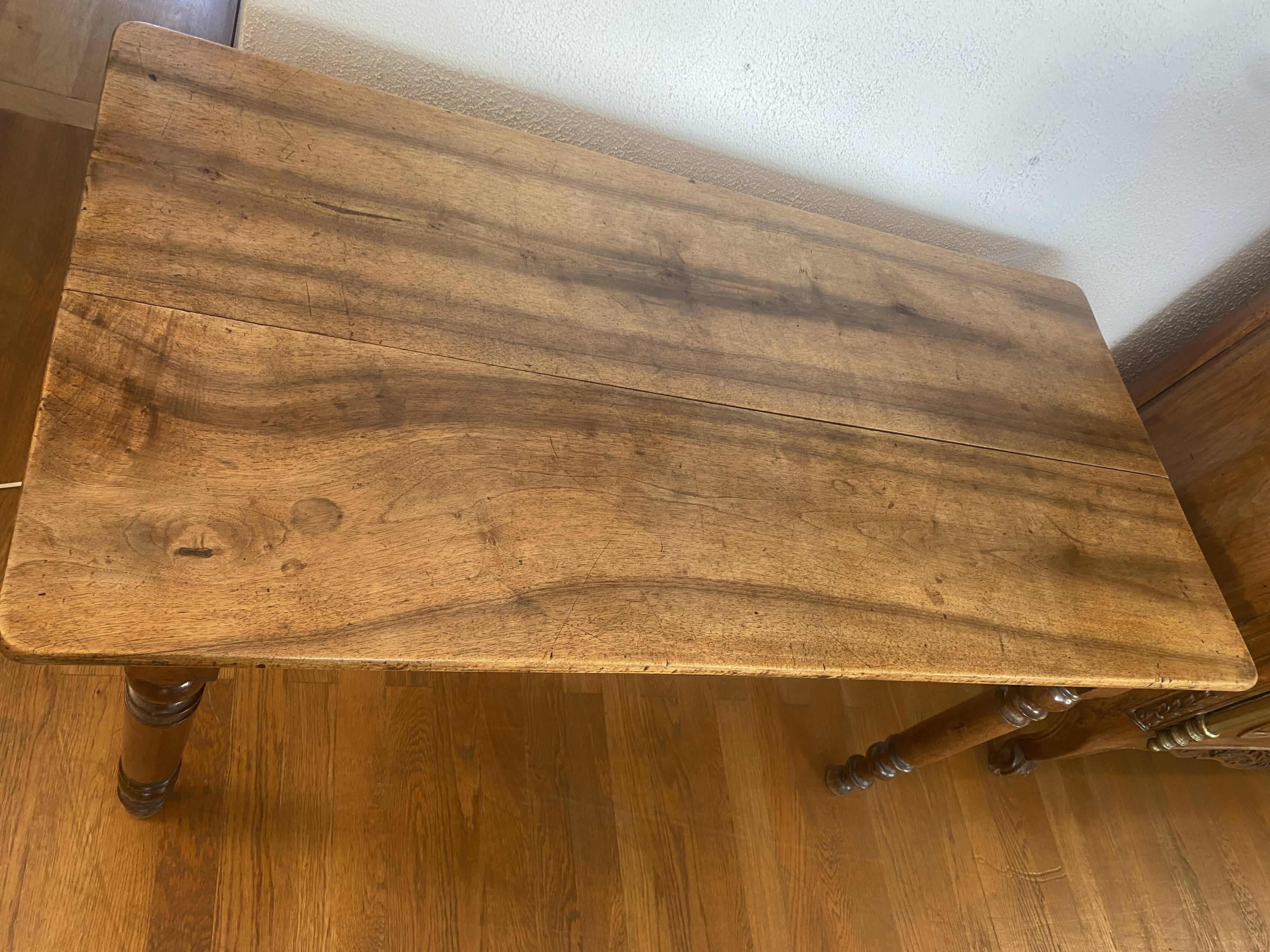 Walnut bistro table, turned legs, beautiful patina.