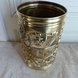 Polished brass paper basket with coat of arms