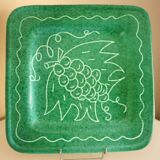 Square dish in glazed ceramic, scarified, signed Jacques Sagan Vallauris,