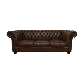 Sofa chesterfield leather brown convertible