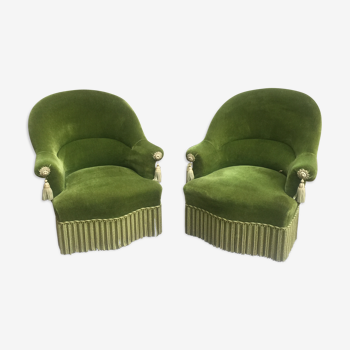 Paire de fauteuils crapaud vert