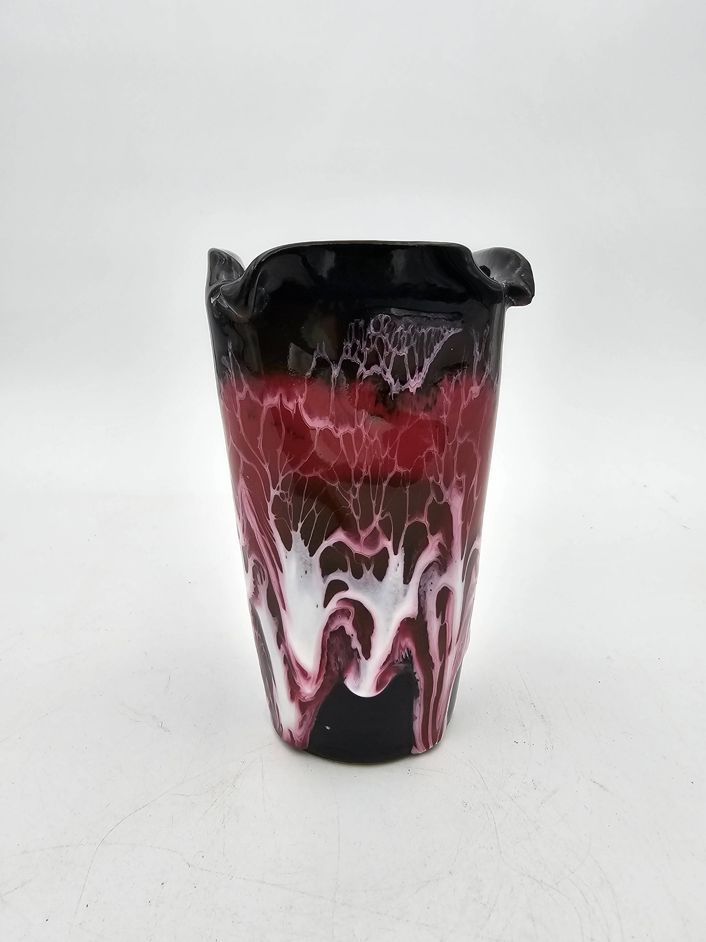Vintage Vallauris black, pink and white vase