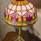 restored antique Art Nouveau bronze lamp, stained glass lampshade in Tiffany style