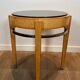 Pedestal table in sycamore veneer, chrome and marble top