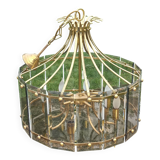 70s designer chandelier with smoked glass plates and gold metal frame