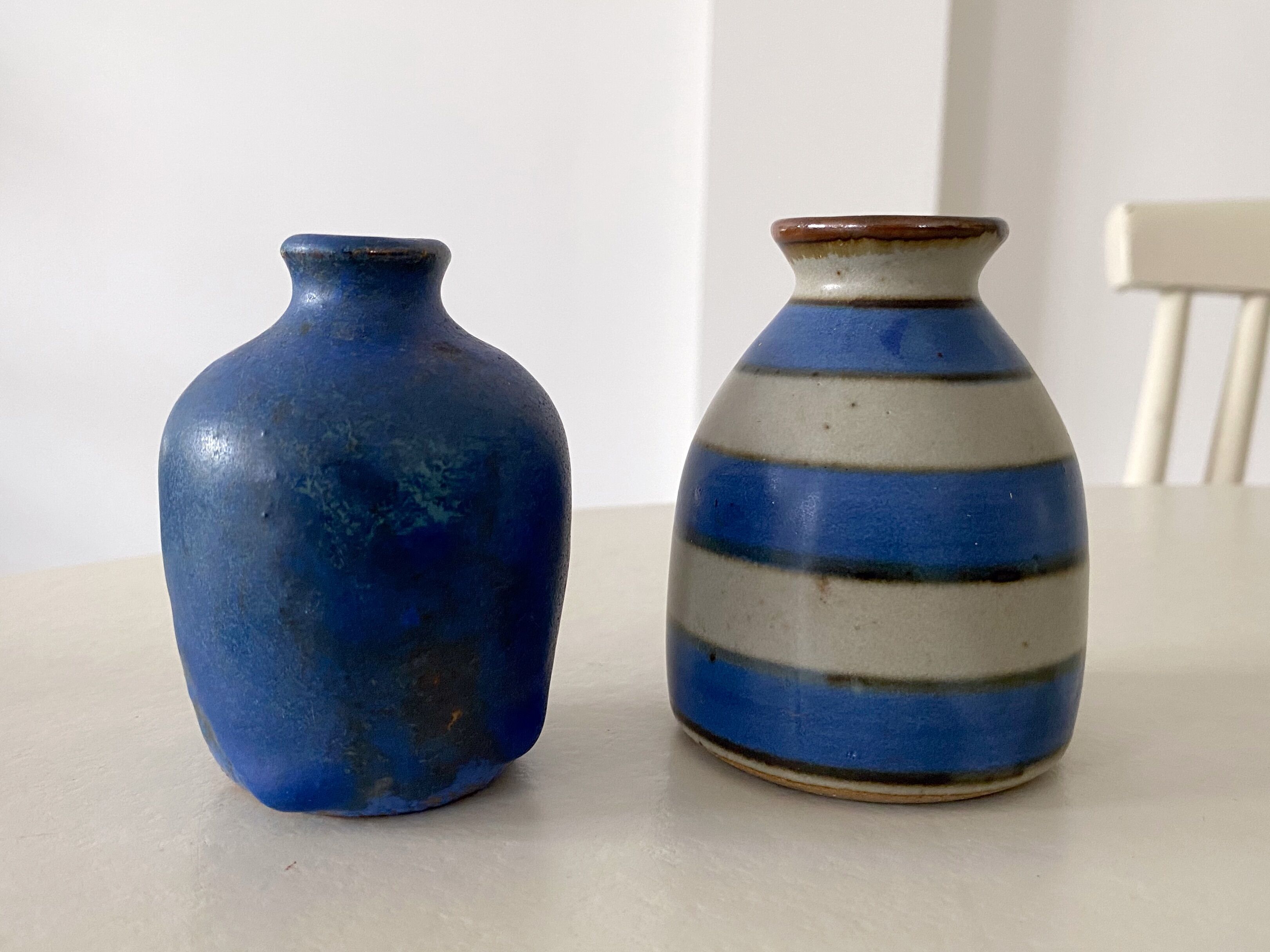 2 mid century ceramic vases in blue