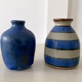 2 mid century ceramic vases in blue