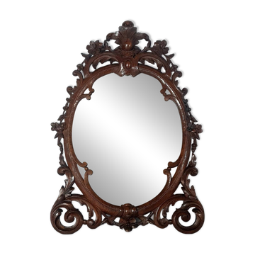Miroir 19e siècle bois finement sculpté à poser ou supendre 65x47 cm D302