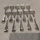 10 silver-plated oyster forks by Ravinet Denfert, shell-shaped goldsmith