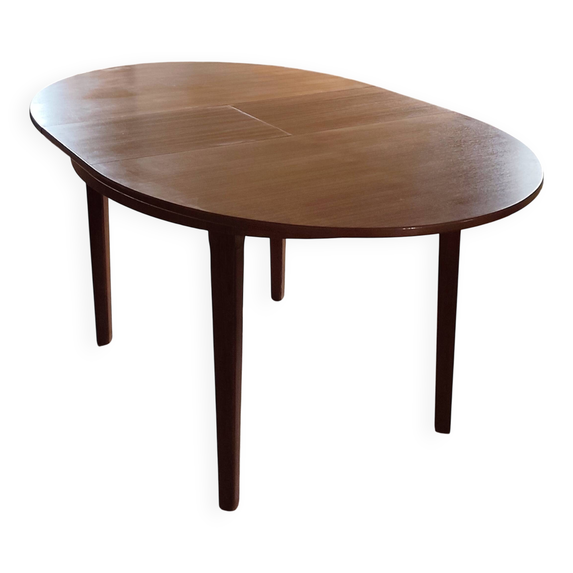 Table scandinave en teck ovale rallonges intégrées, années 60 comme neuve