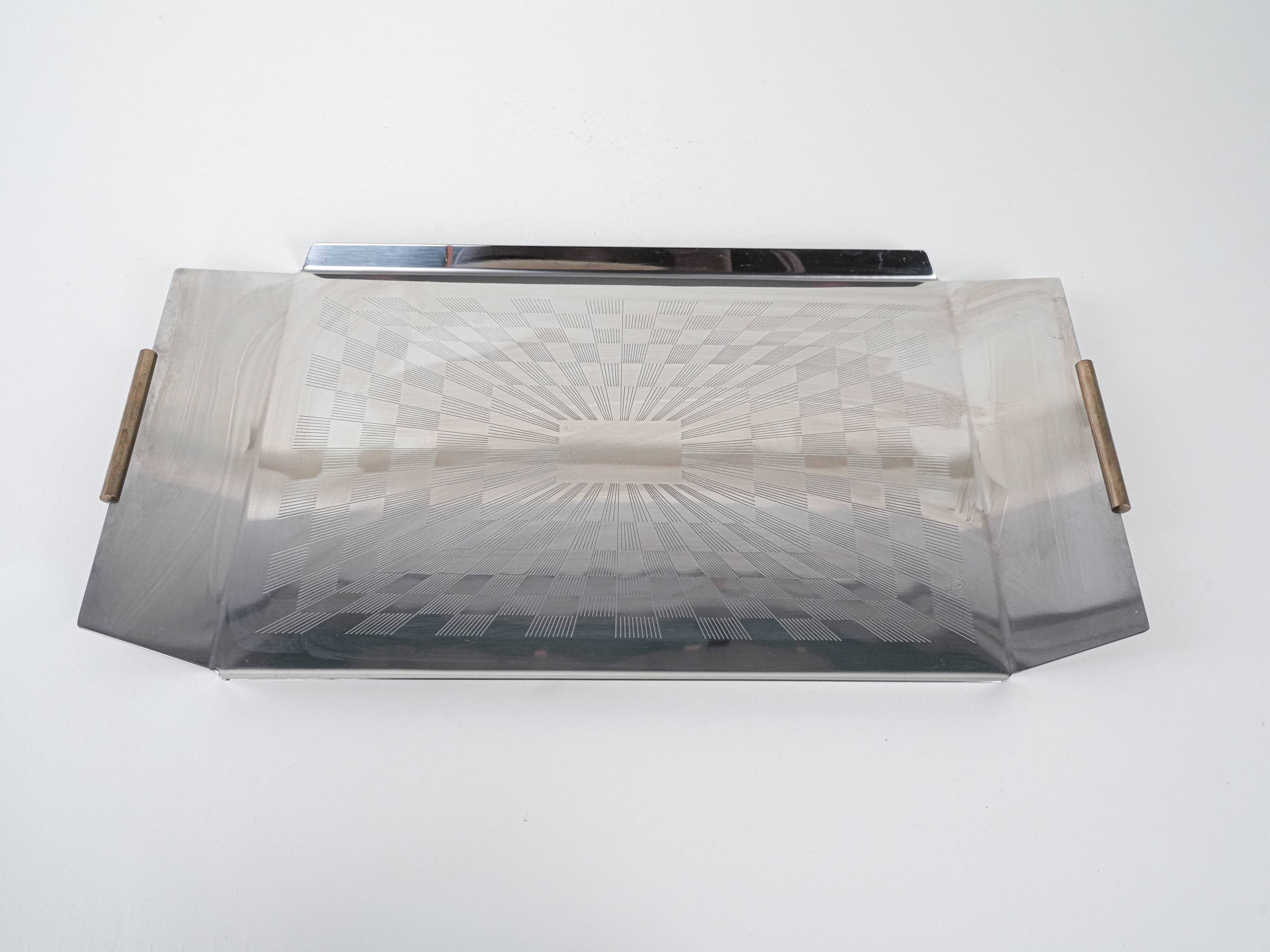 Stainless steel tray, Italian design, 1970s, made in Italy