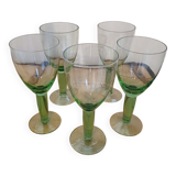 5 large green stemmed glasses