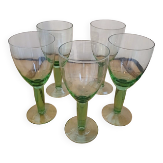 5 large green stemmed glasses