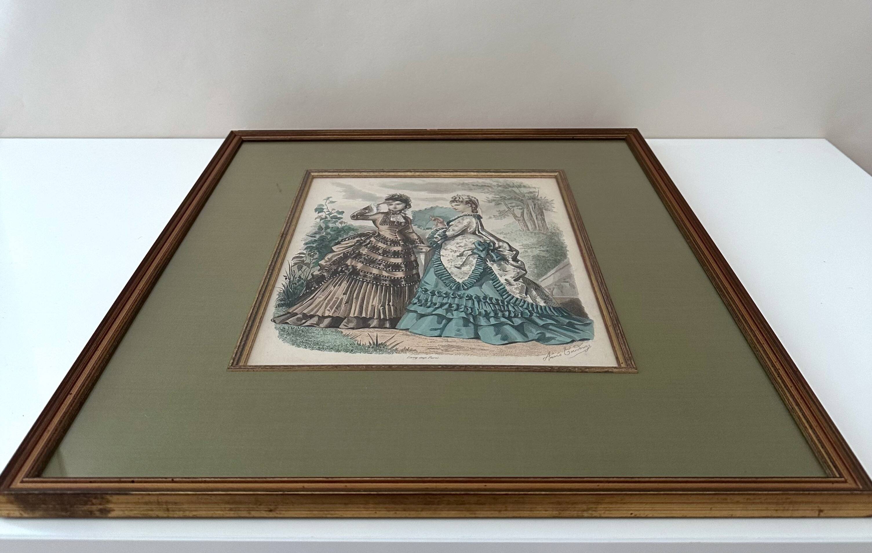 Anais Toudouze illustration print, antique French fashion , France, art print in wooden frame