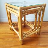 Vintage nesting table in light rattan