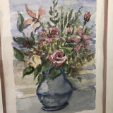 Original watercolor painting monfranc bouquet of flowers + gilded wood frame #a222