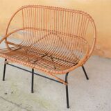 Vintage rattan bench feet metal