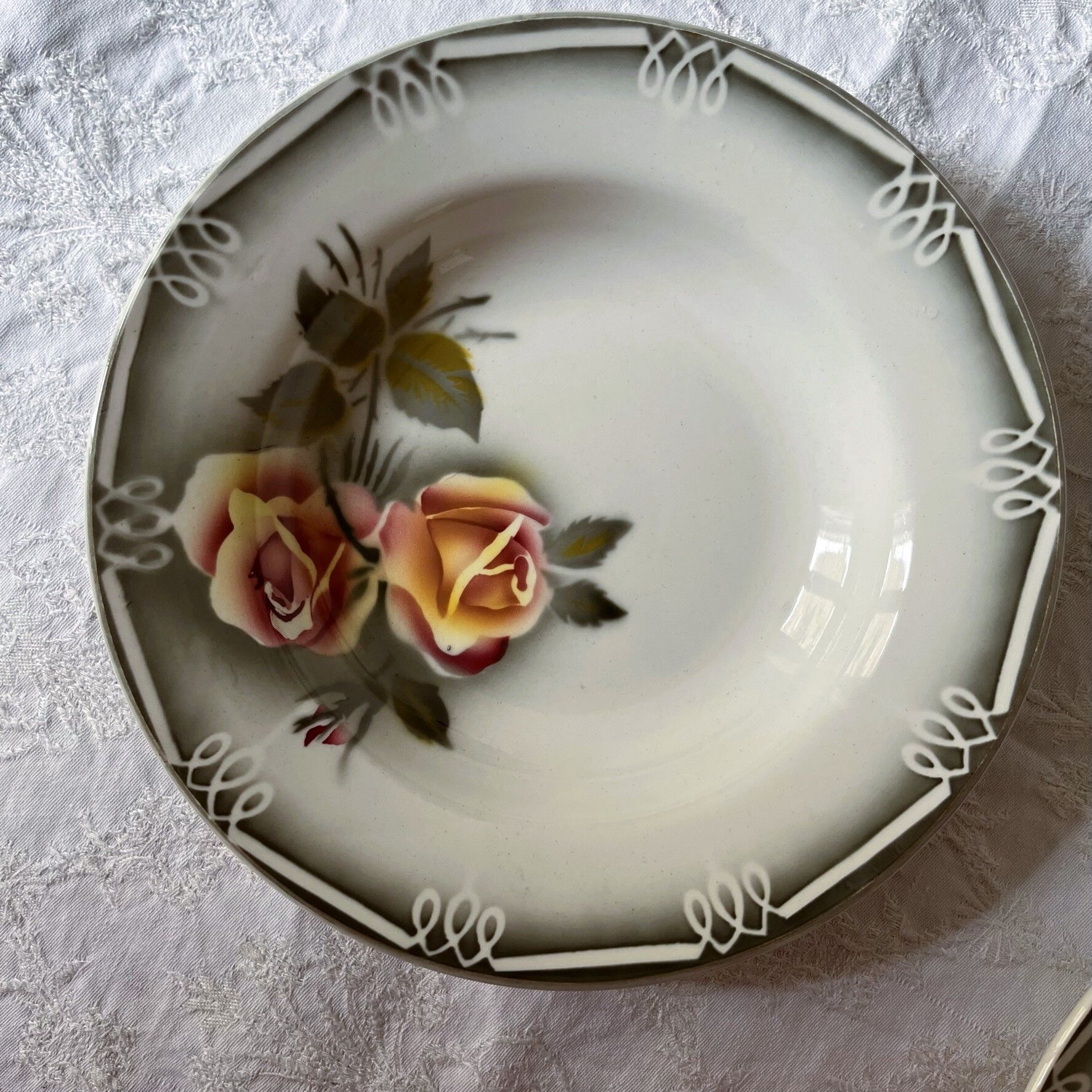 6 hollow plates in vintage earthenware by Digoin Sarreguemines - models Odile and Adèle