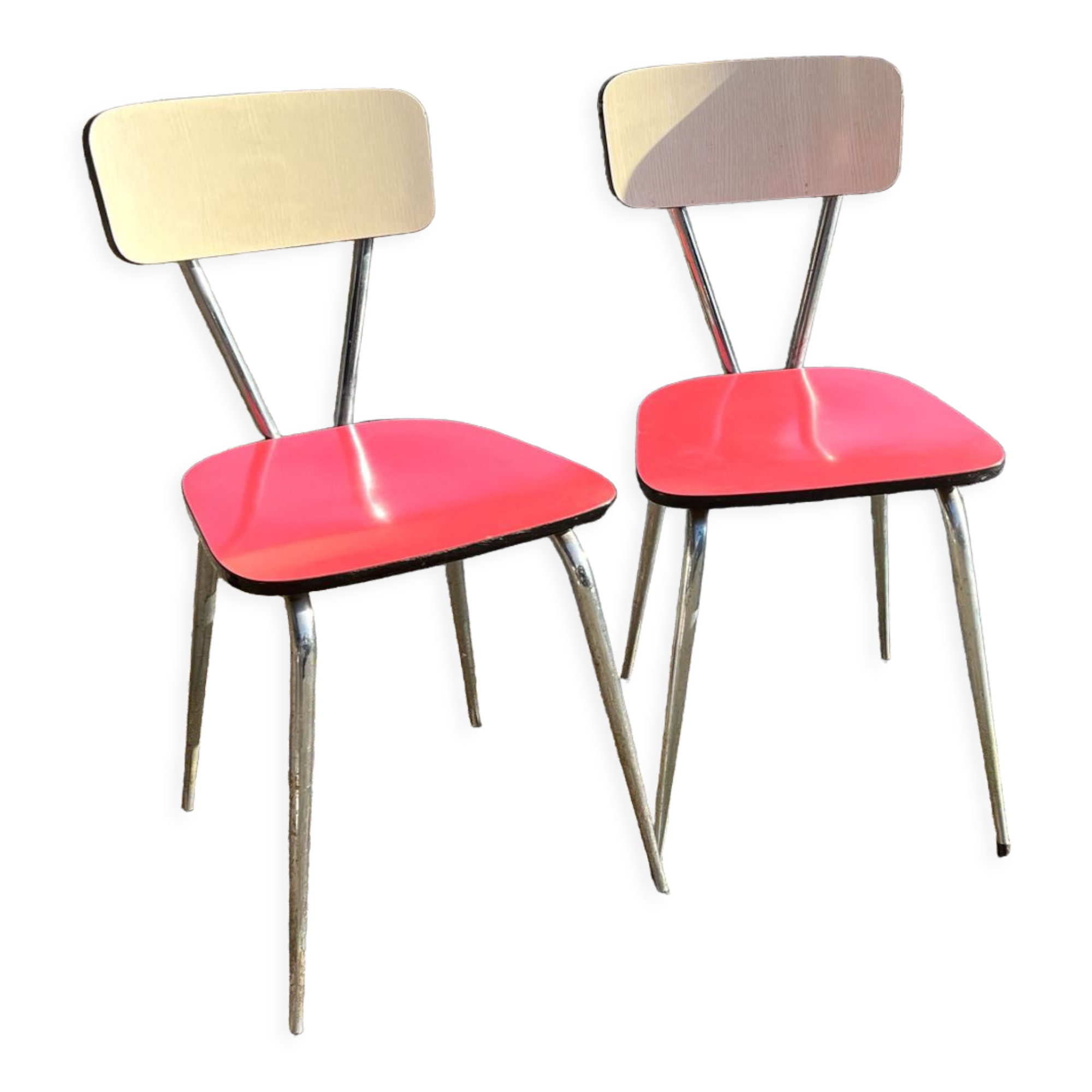 Red and cream Formica kitchen chairs