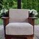 Art Deco armchair in solid oak and off-white corduroy, 1950s