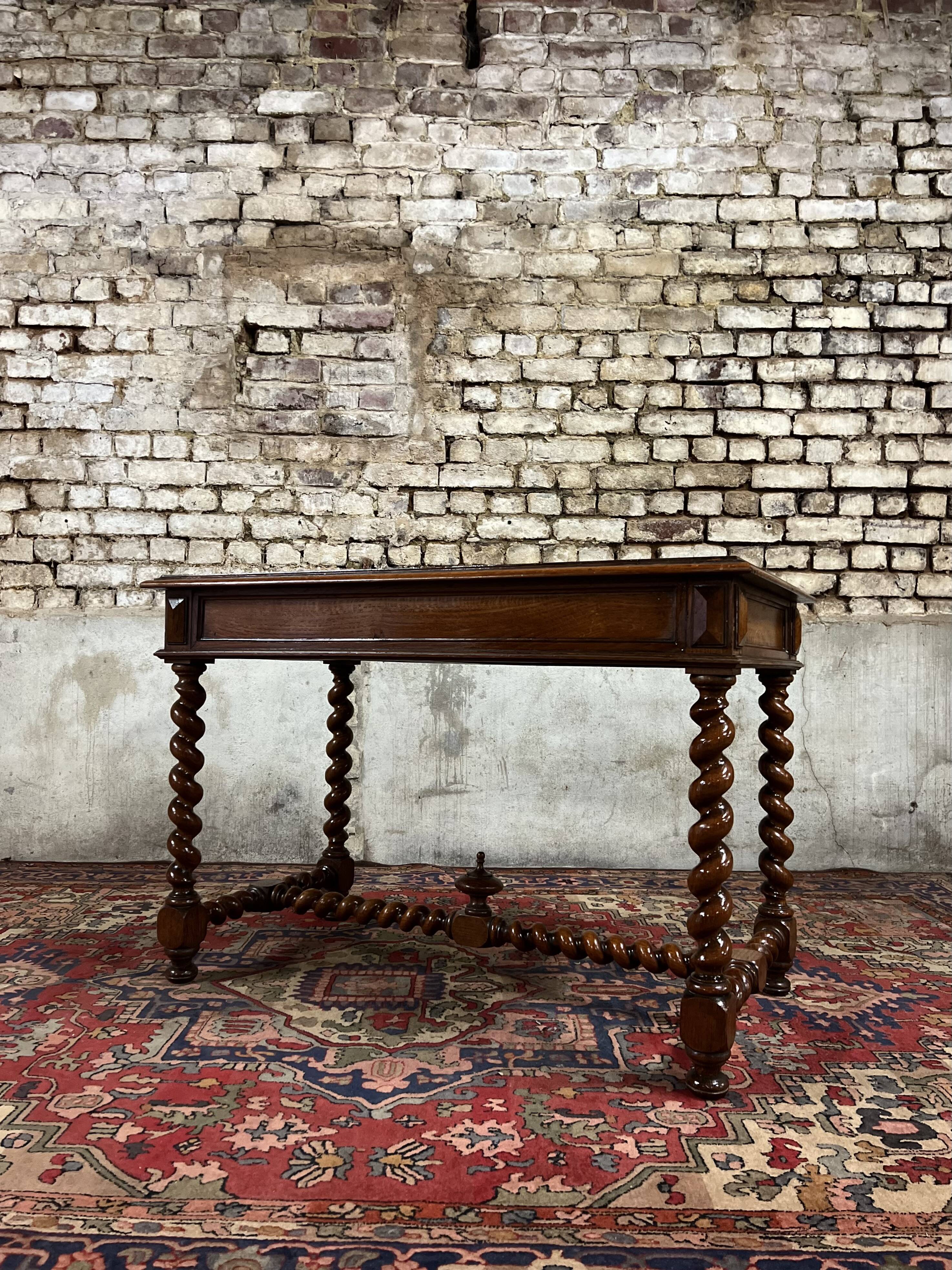 Louis XIII style oak desk stamped Mombro Ainé 1