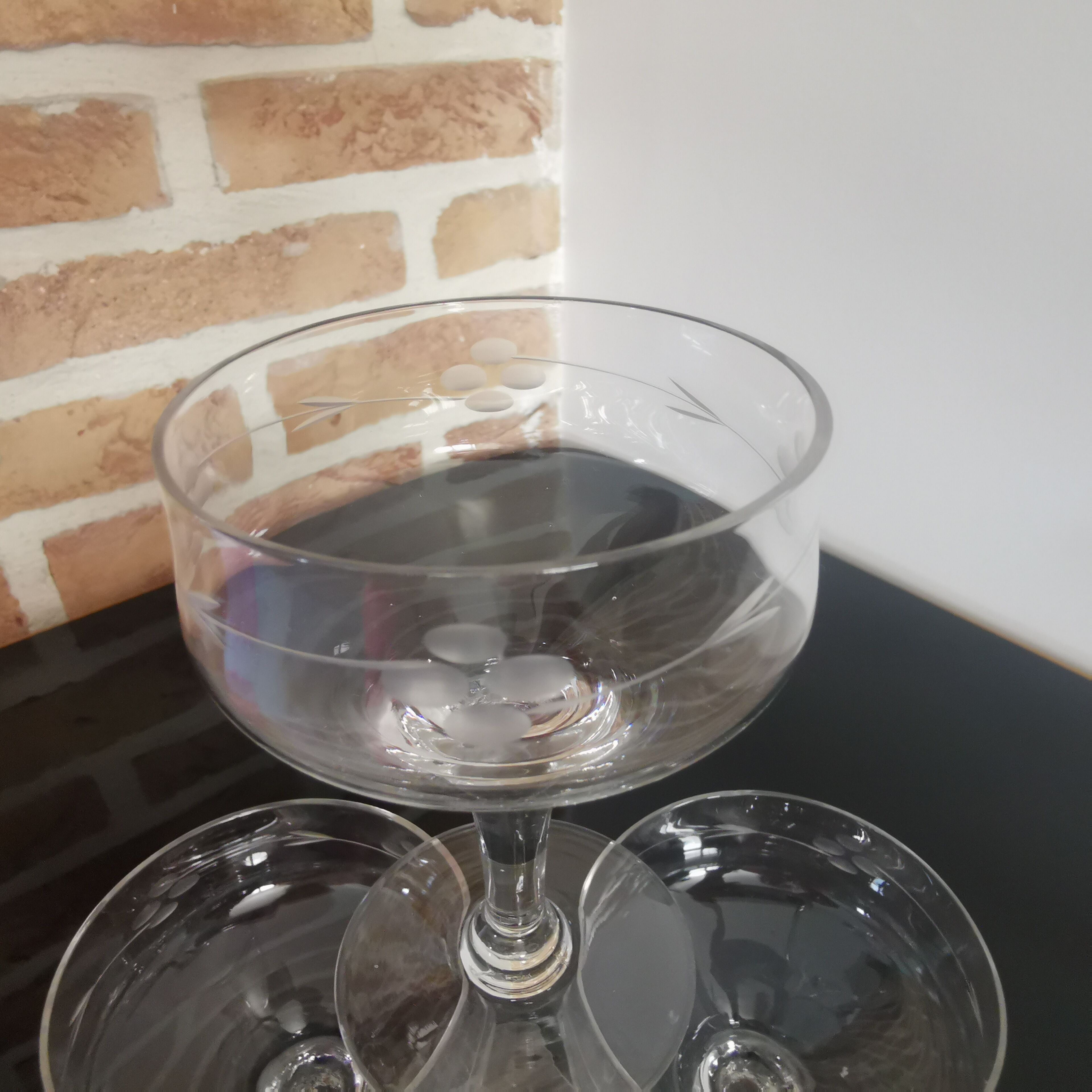Vintage engraved glass champagne glasses