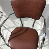 2 fauteuils cuisine métal chromé skaï marron 60’s