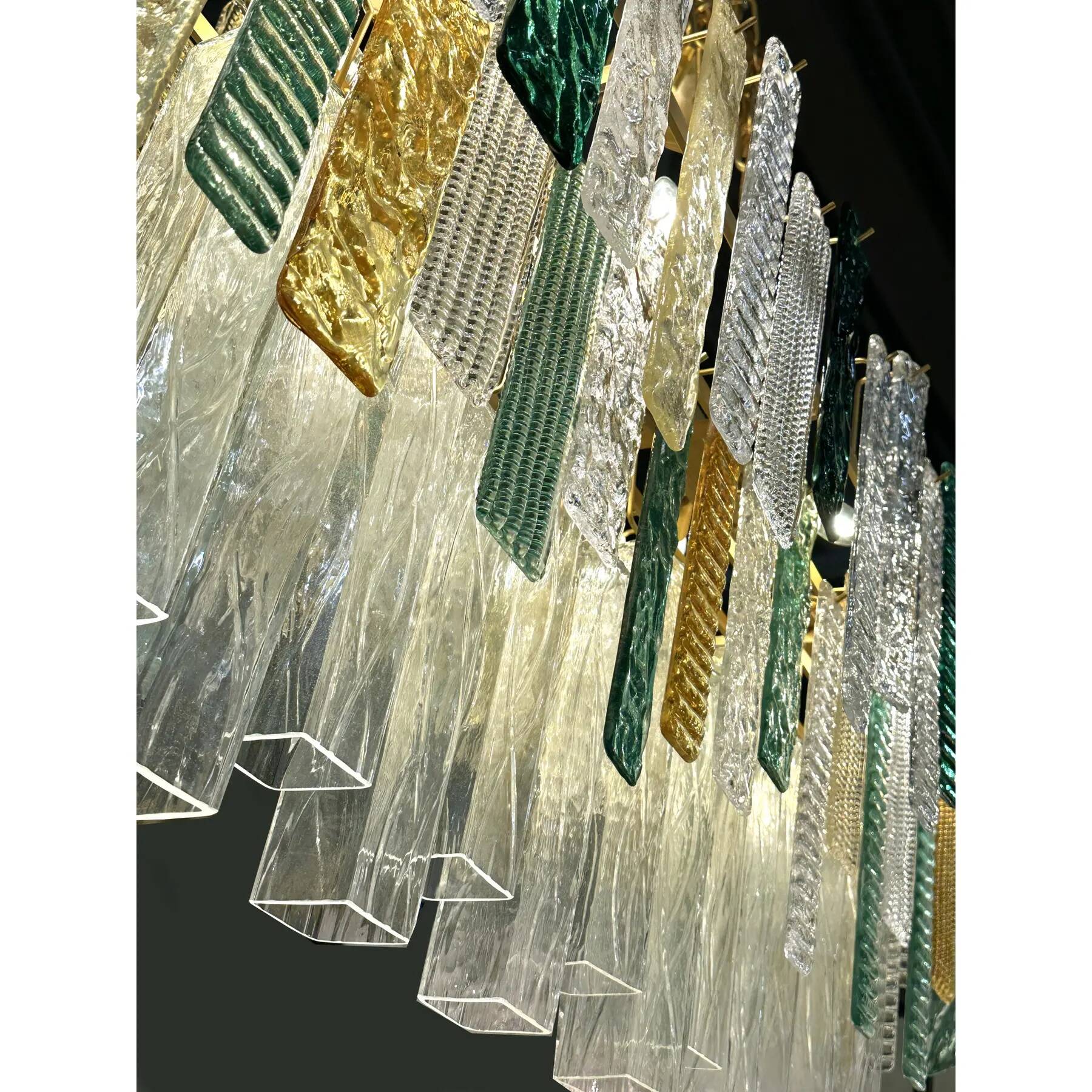 Large Italian Murano Glass “Listelli” Chandelier with Rectangular Strip