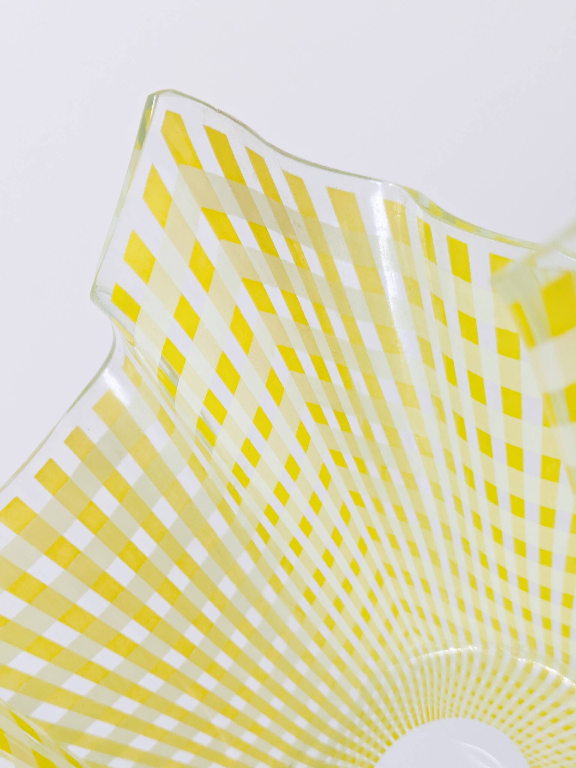Pair of "Gingham" Chance Brothers cups with yellow checkered pattern and wavy edges.