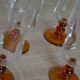 Champagne glasses with amber stems