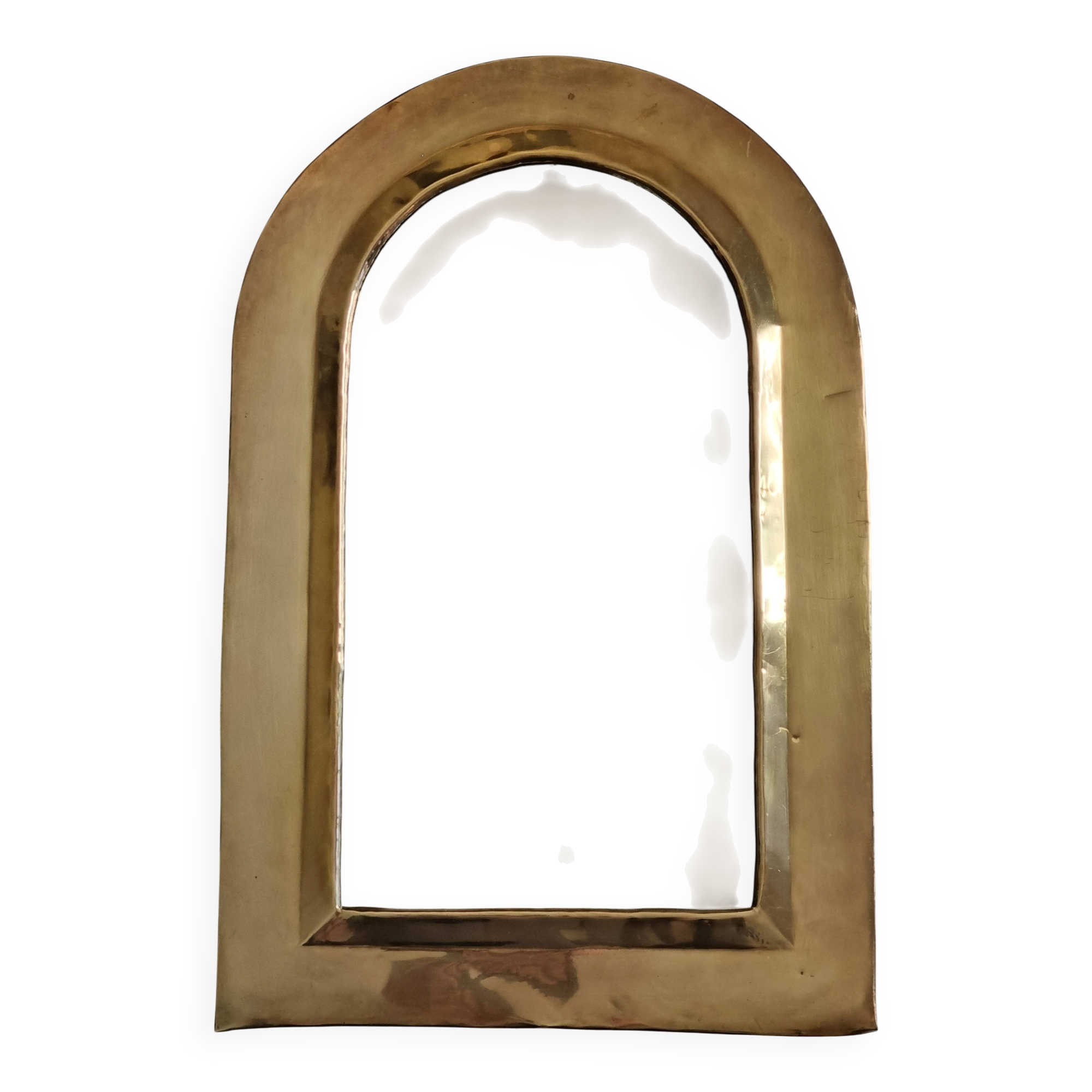 Miroir mural arche en laiton poli artisanat marocain, grand format 48x31 cm