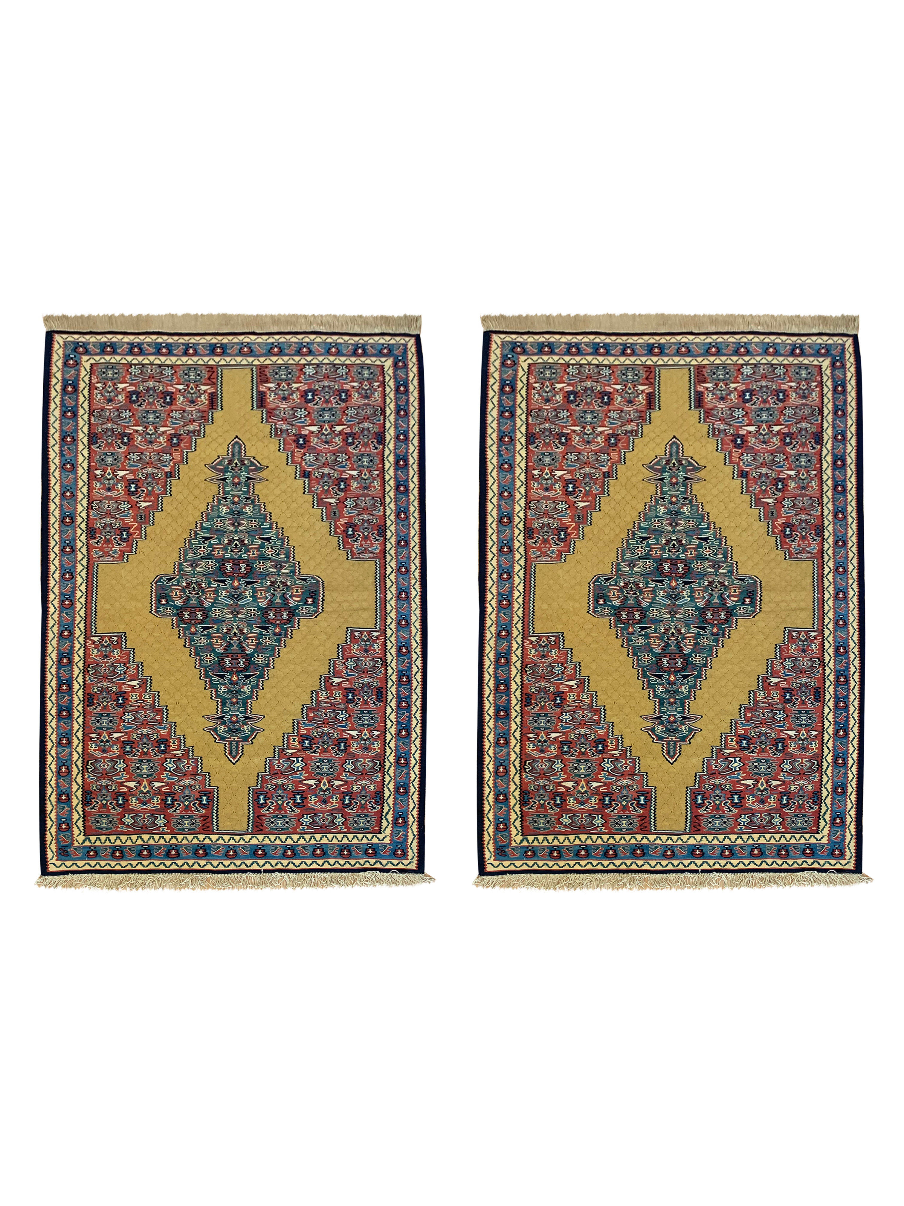 Pair of Yellow Kilims Handmade Persian Flatwoven Area Rugs- 81x115cm