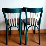 Pair of vintage emerald green bistro wooden chairs