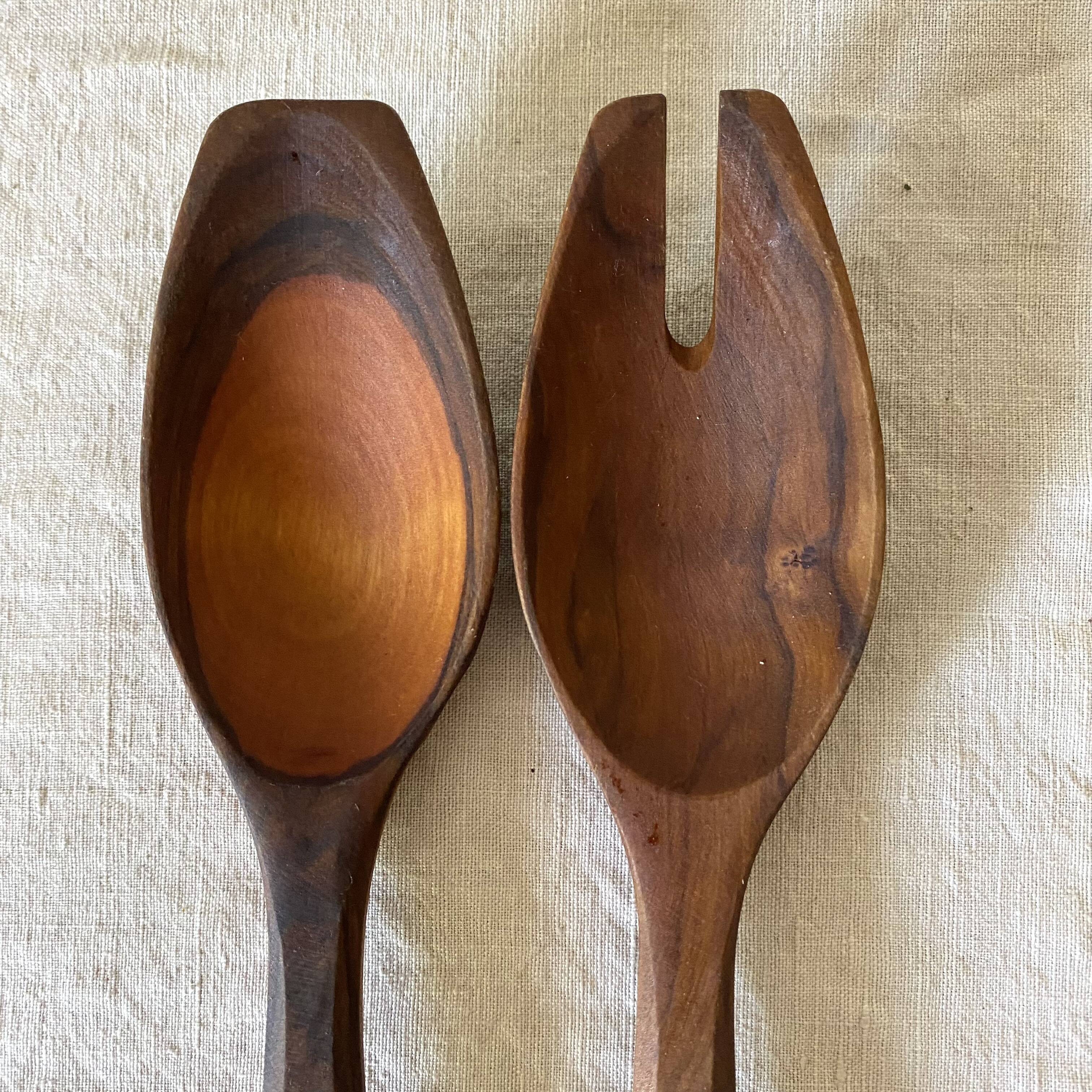 Olive wood salad servers