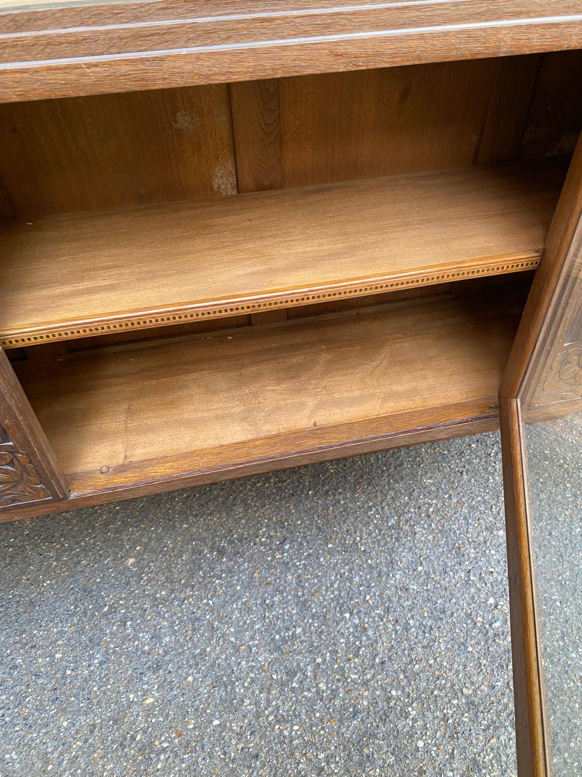Haut de buffet art déco vitrine basse en bois massif et miroir 1920