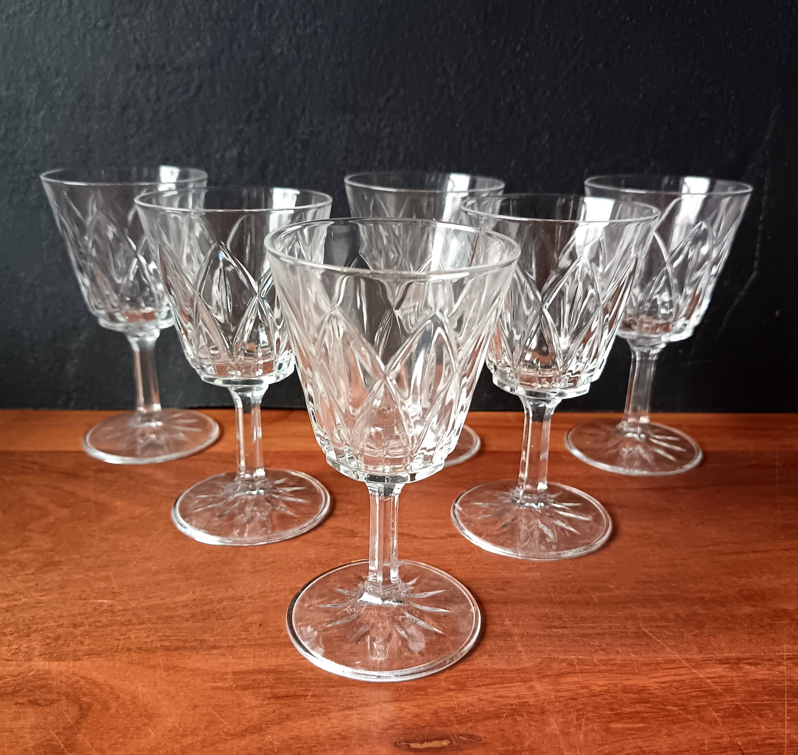 6 stemmed glasses 12 cl VMC Reims "champagne" motif Vintage France