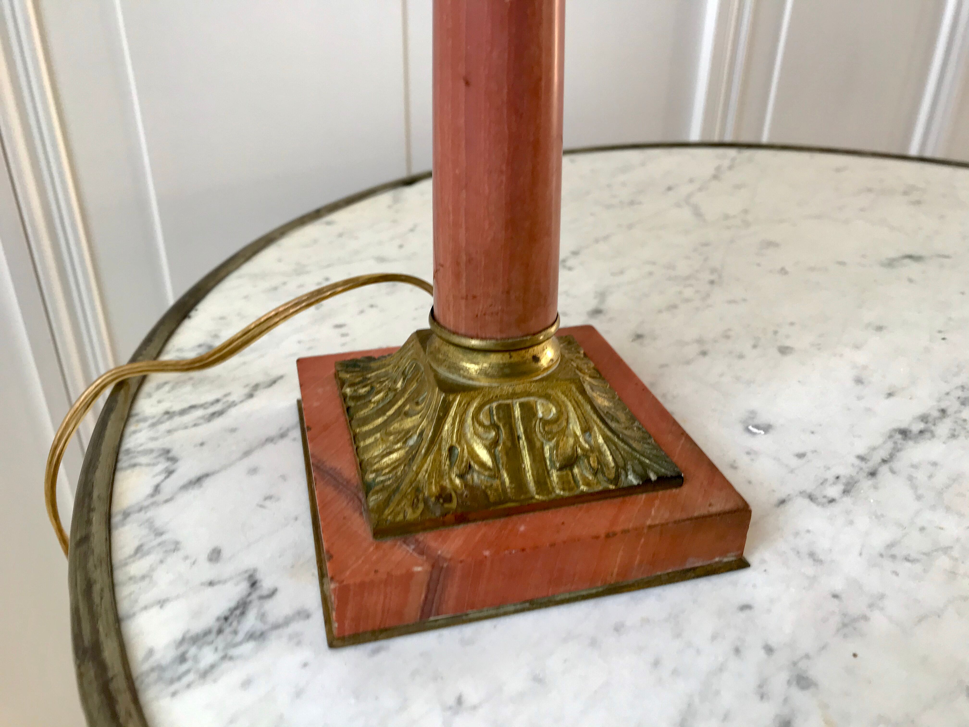 Pink lamp in marble and bronze years 30-40