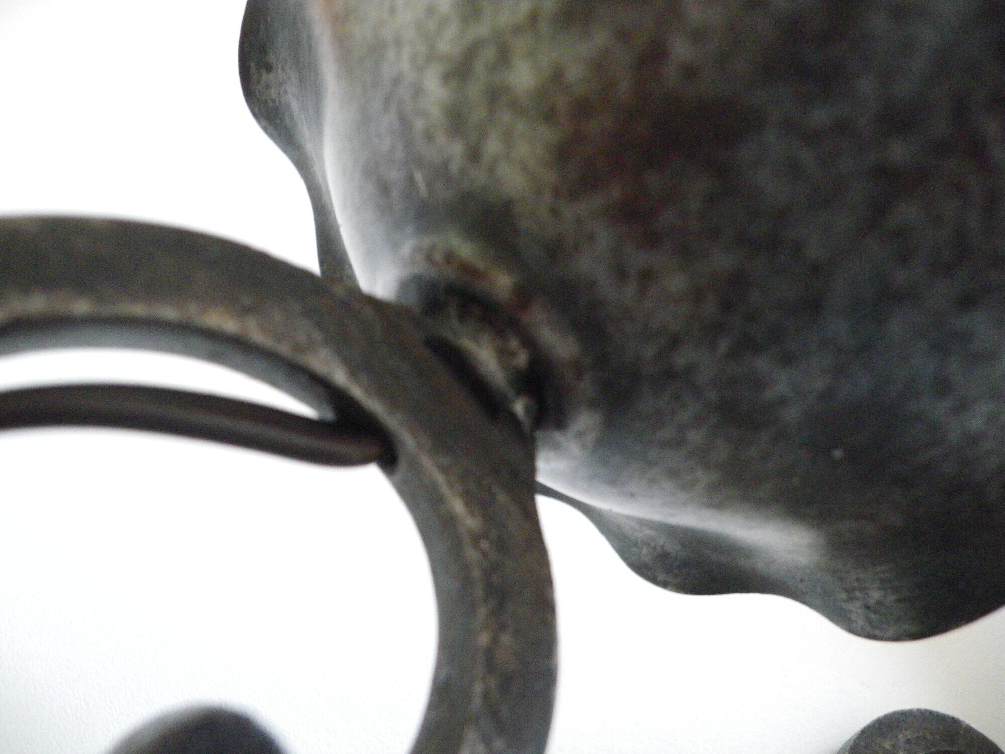 Real wrought iron wall sconce assembled and uns welded, porcelain and brass sleeves -1930/40