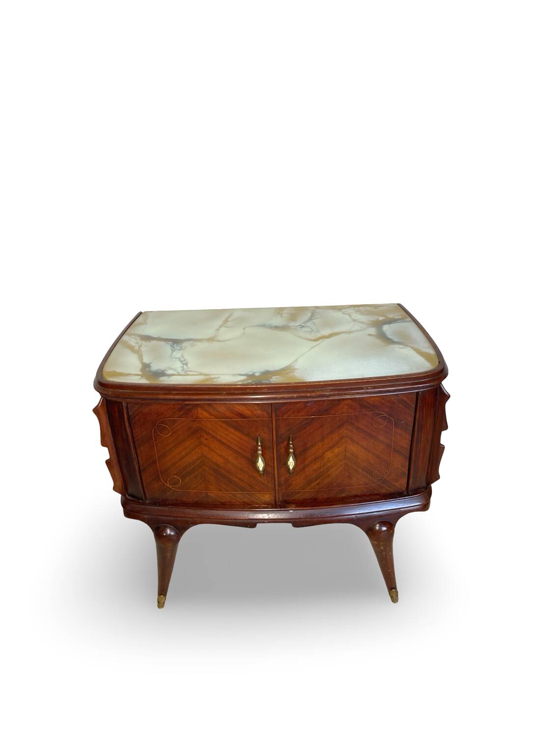 Tables de chevet plaquées en palissandre avec plateau en onyx vert