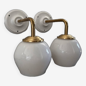 Pair of white opaline wall lights