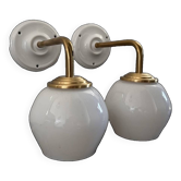 Pair of white opaline wall lights
