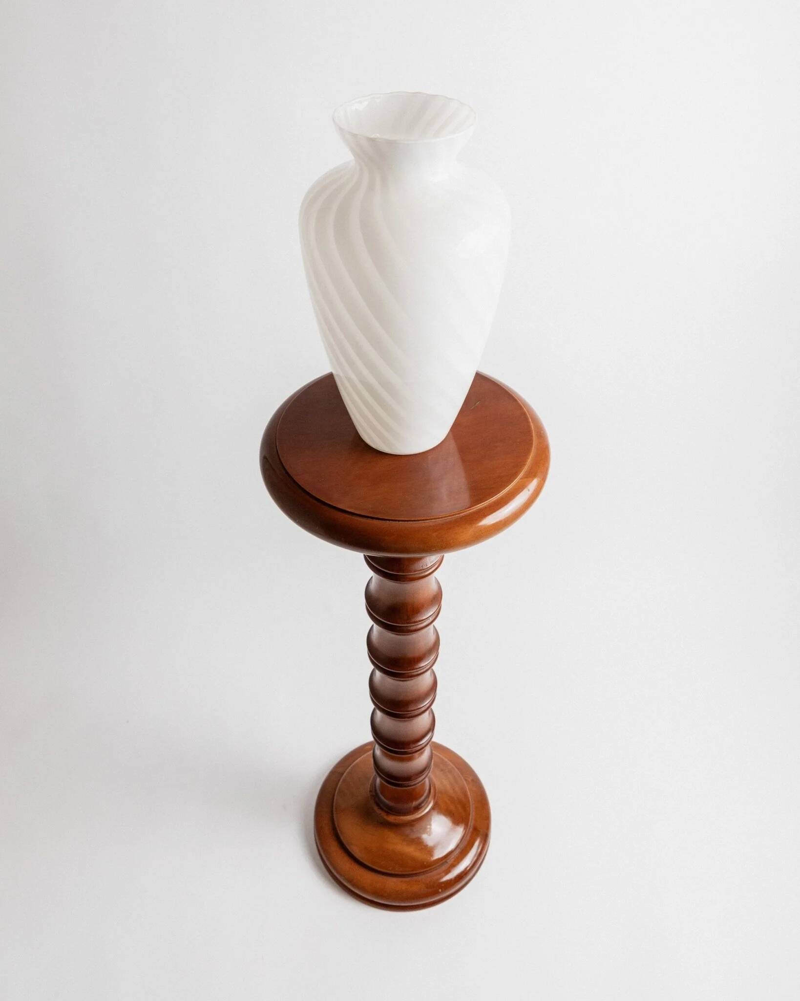 XXL vintage solid wood flower pedestal, Italian handcrafted column table, 1960s, marron finish