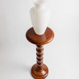 XXL vintage solid wood flower pedestal, Italian handcrafted column table, 1960s, marron finish