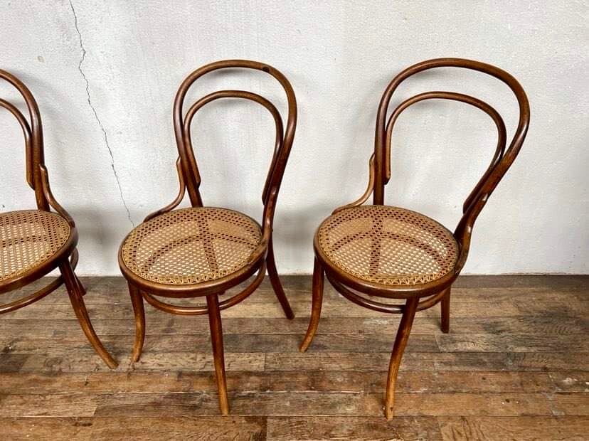 set of 4 bistro chairs in curved wood from the 1920s 1930s Canned seat